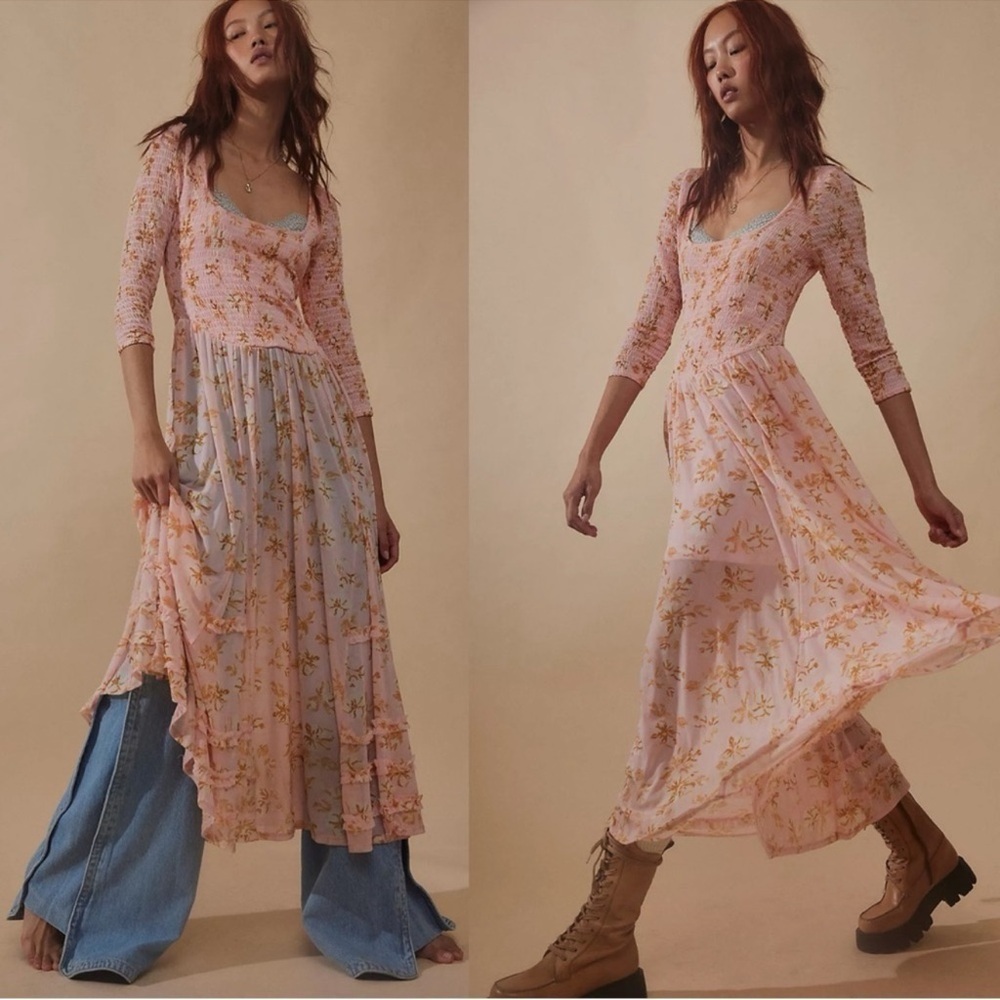 NWOT Free People It's Fate Midi Dress in Powder Pink